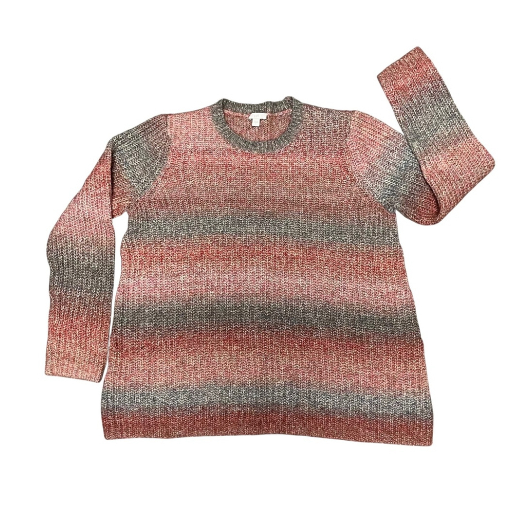 J. Jill Pink Gray Ombre Wool Blend Knit Crewneck Sweater Size Large